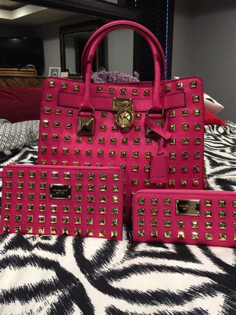 michael kors hamilton studded tote pink